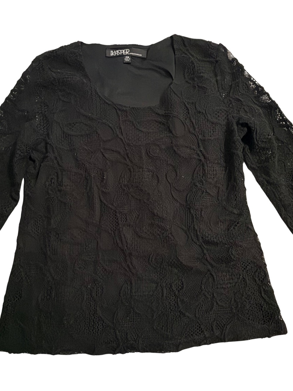 Kasper Black Lace Knit Scoop Neck Long Sleeve Top